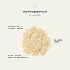 Perelel Triple-Support vanilla protein scoop in glass for quick shakes