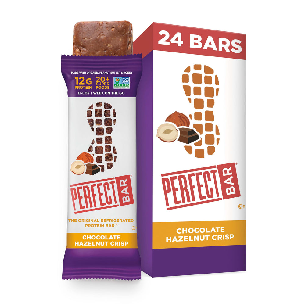 Perfect Bar Chocolate Hazelnut Crisp pack ready for fridge storage and grab-and-go protein