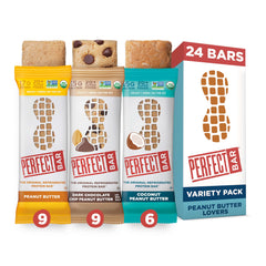 Perfect Bar variety pack on fridge display, convenient protein snack.