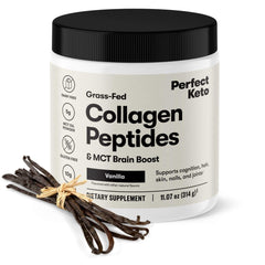 Perfect Keto Collagen Powder vanilla tub – smooth keto-friendly creamer for coffee.