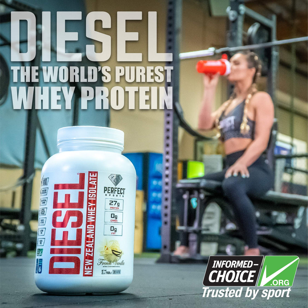 Perfect Sports Diesel New Zealand Whey Isolate scoop with premium protein boost.