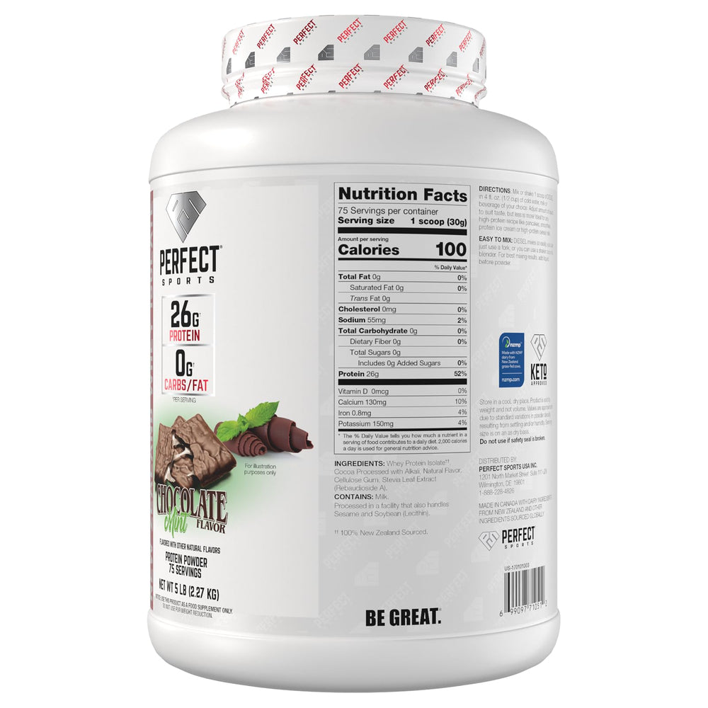 Lactose-friendly Diesel NZ Whey Protein Isolate with easy digestion notes.