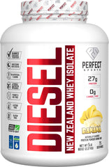 PERFECT SPORTS Diesel Whey Isolate Banana powder ready for post-workout shakes.