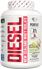 Diesel whey protein label highlighting New Zealand origin and stevia-sweetened formula