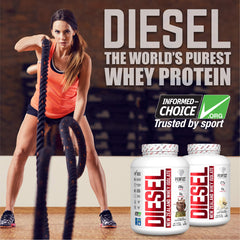 Serving scoop of Perfect Sports Diesel whey protein isolate with premium New Zealand dairy
