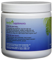 Packaging image of organic acai powder from Perfect Supplements