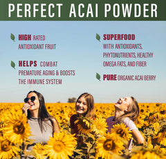 Pouring acai powder into a smoothie for a rich, purple drink