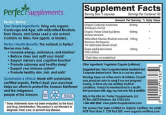 Perfect Supplements Perfect Acai Revive label emphasizes organic ingredients and antioxidant support.
