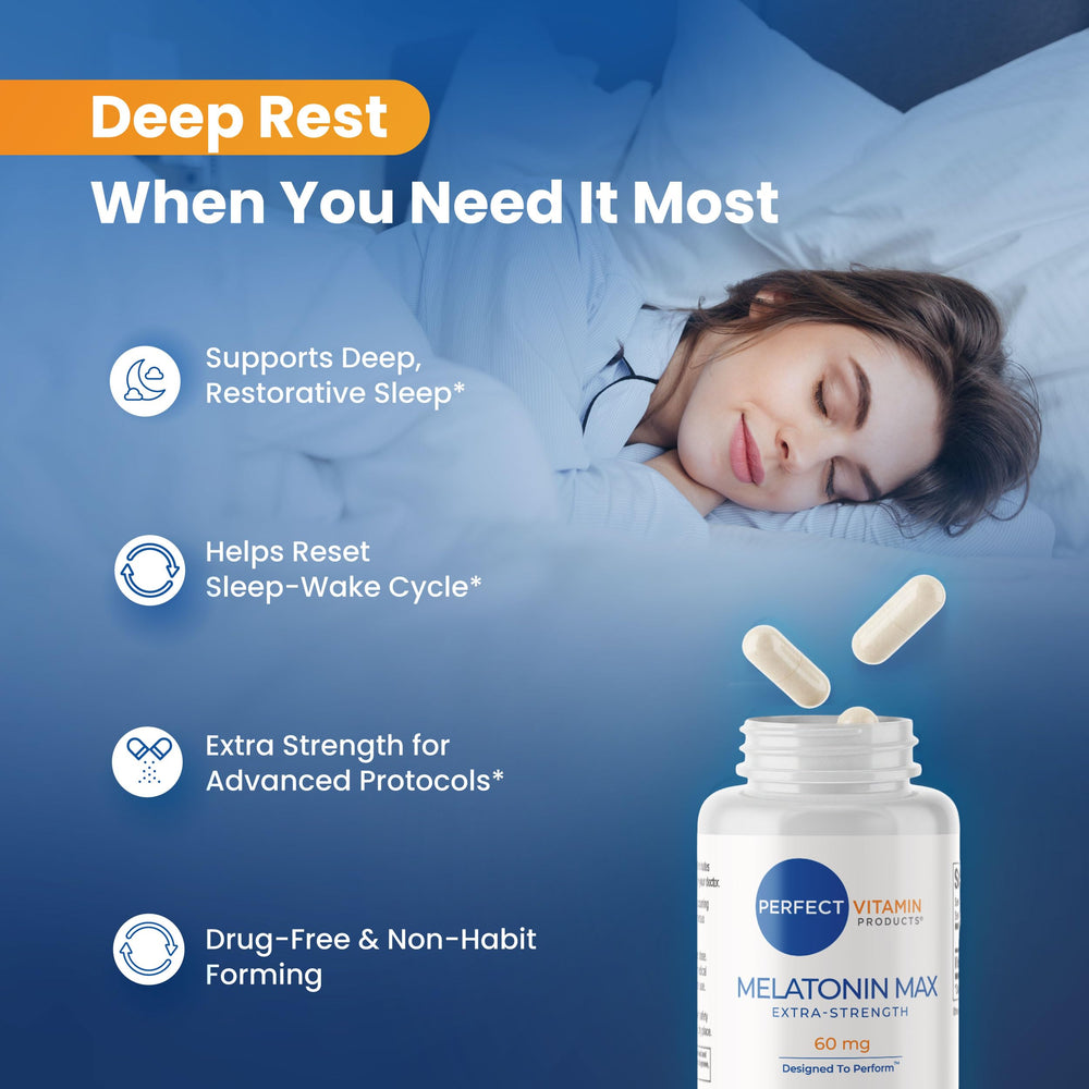 Perfect Vitamin Products high-dosage melatonin capsule close-up for nightly use.