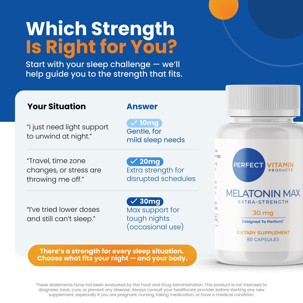Clean label emphasis on Perfect Vitamin Melatonin MAX packaging