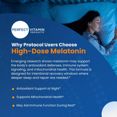 Perfect Vitamin Products melatonin travel pack beside passport for jet lag relief.