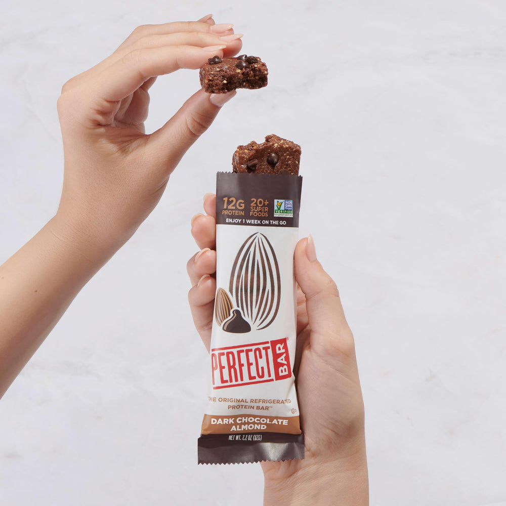 Chocolate chips and vanilla specks in Perfect Bar highlighting flavor.