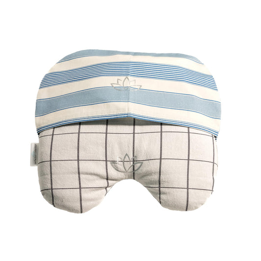 Perfection Collection eye pillow blue ivory stripe closeup for temperature therapy