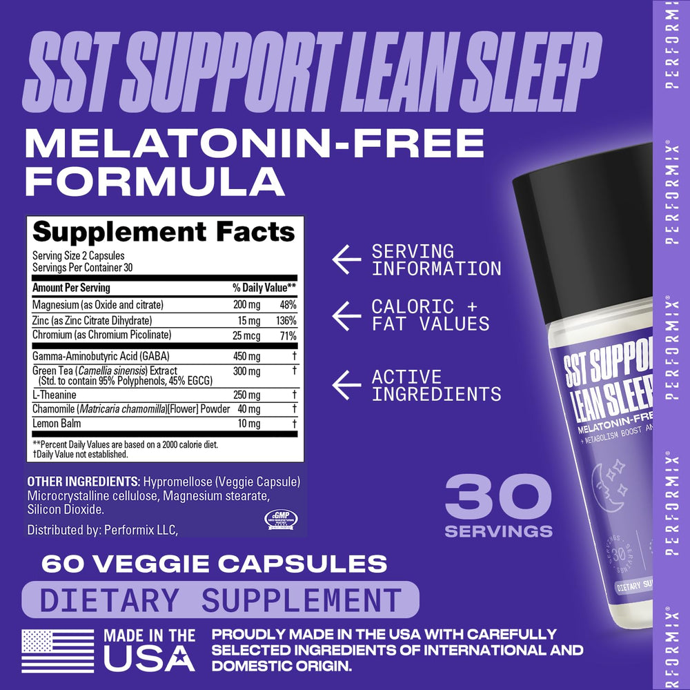USA-made facility badge on PERFORMIX SST Lean Sleep packaging