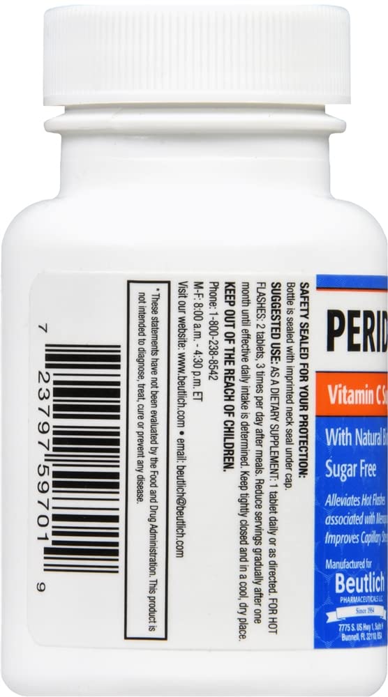Peridin-C tablets in bottle convey portable daily use for routine supplementation