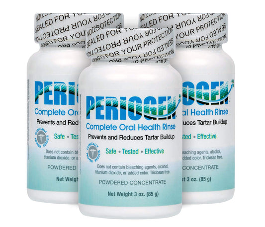 Periogen Complete bottle shown for easy daily rinse and tartar control.