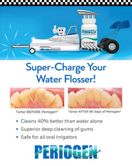 Pouring Periogen rinse demonstrates simple use for tartar prevention.
