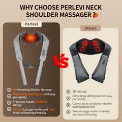 PERLEVI cordless shiatsu massager with quiet motor for mobility.