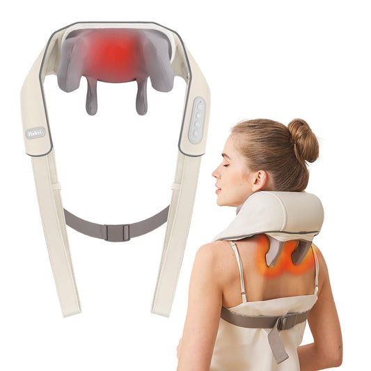 PERLEVI neck massager with heat function offering deep, soothing warmth for tired muscles