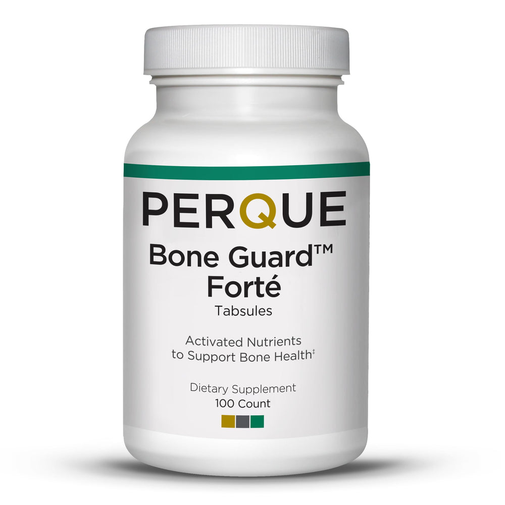 PERQUE Bone Guard Forte bottle on display showing reliable bone support for adults.