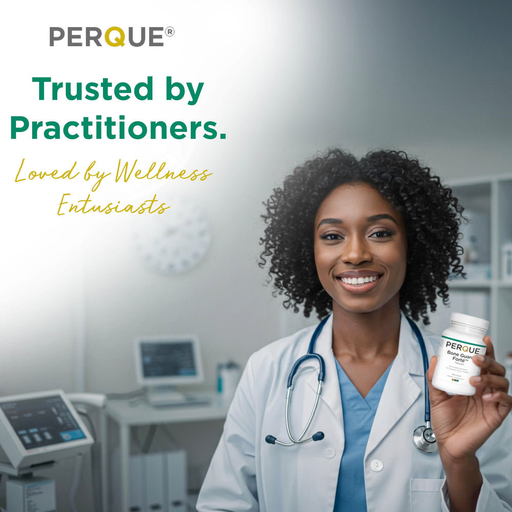PERQUE Bone Guard Forte capsules ready for daily intake.