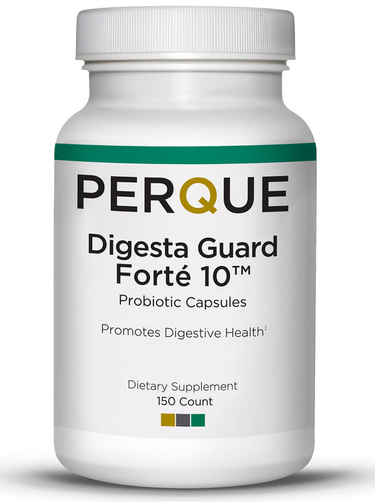 PERQUE Digesta Guard Forte bottle with a 150-count probiotic formula