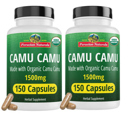Peruvian Naturals Camu Camu capsules bottle for convenient vegan vitamin C support.