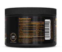 PEScience Alphamine bottle close-up emphasizing no beta-alanine or creatine for clean energy.