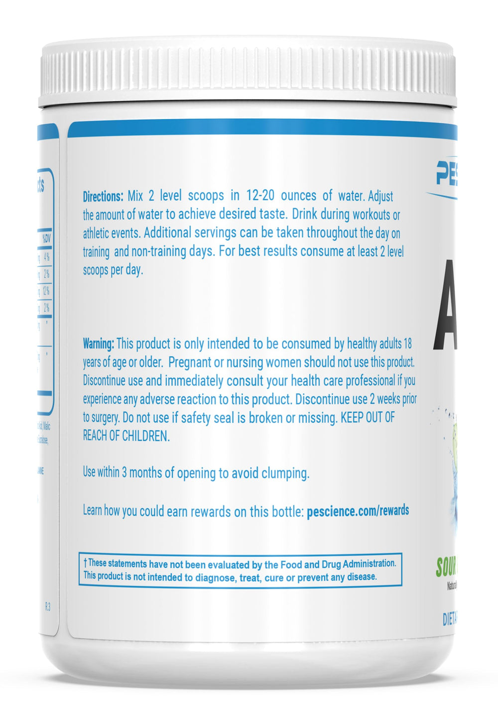 PEScience Amino IV macros-table displays electrolyte balance for workouts.