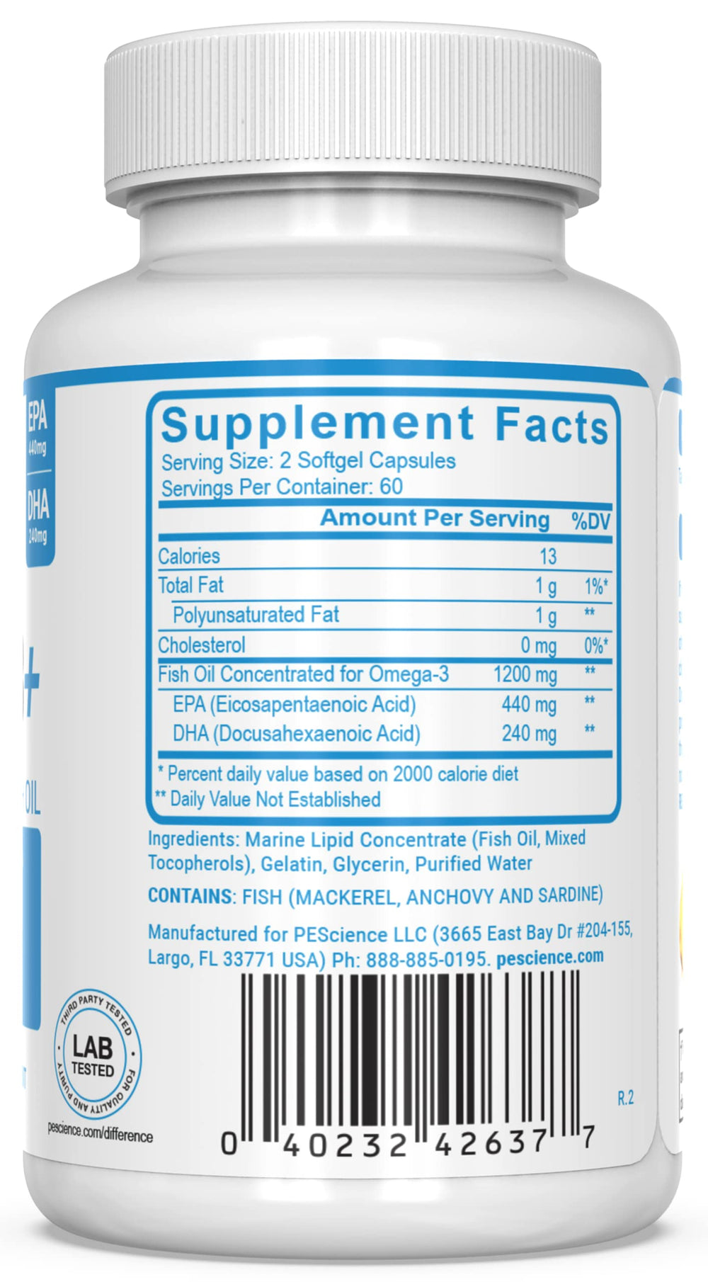 PEScience Omega-3+ softgels ready to swallow.
