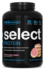 PEScience Select Frosted Sugar Cookie jar showing flavor and protein content