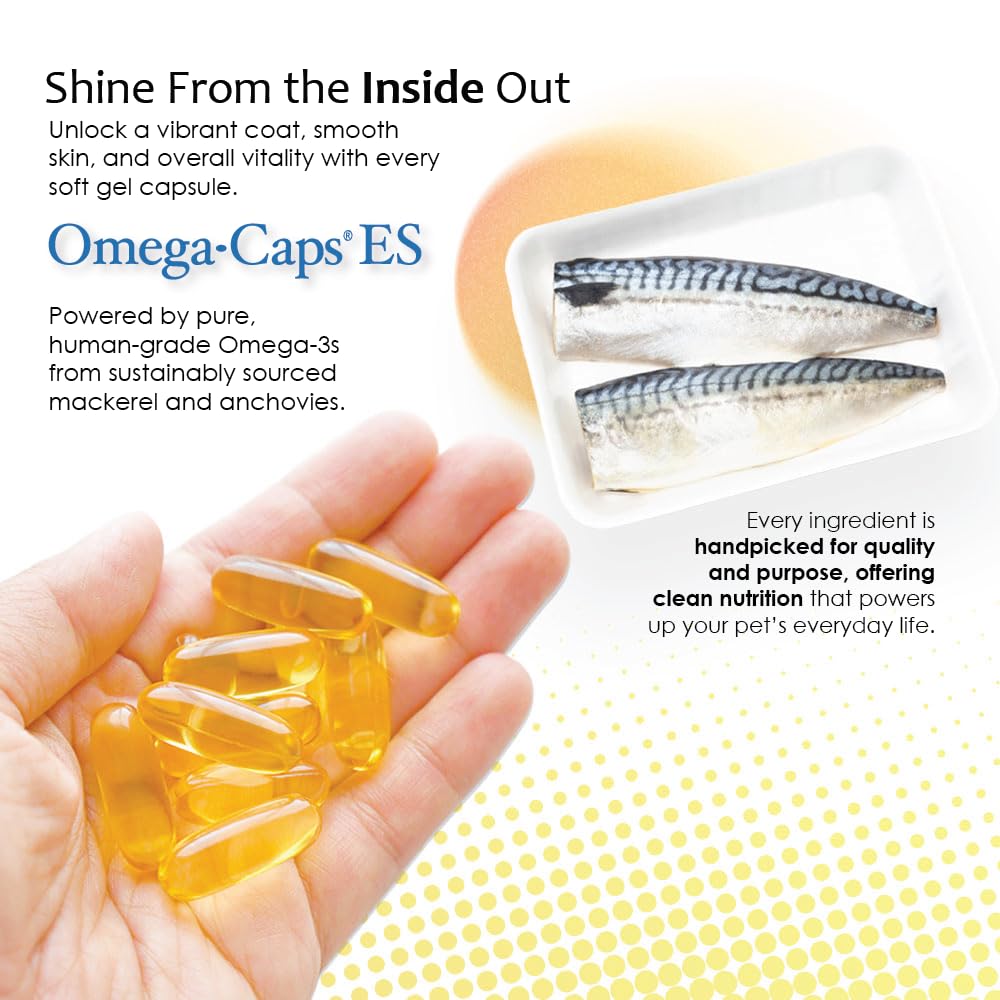Pet Health Solutions Omega-Caps ES easy-dosing label with soft gels.