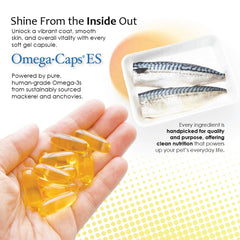 Pet Health Solutions Omega-Caps ES easy-dosing label with soft gels.