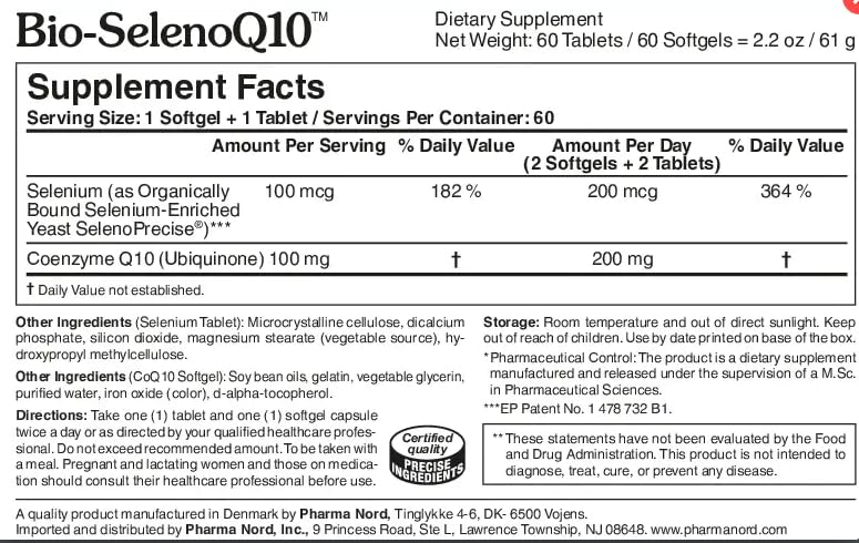 Pharma Nord Bio-SelenoQ10 softgel close-up shows easy-to-swallow capsules