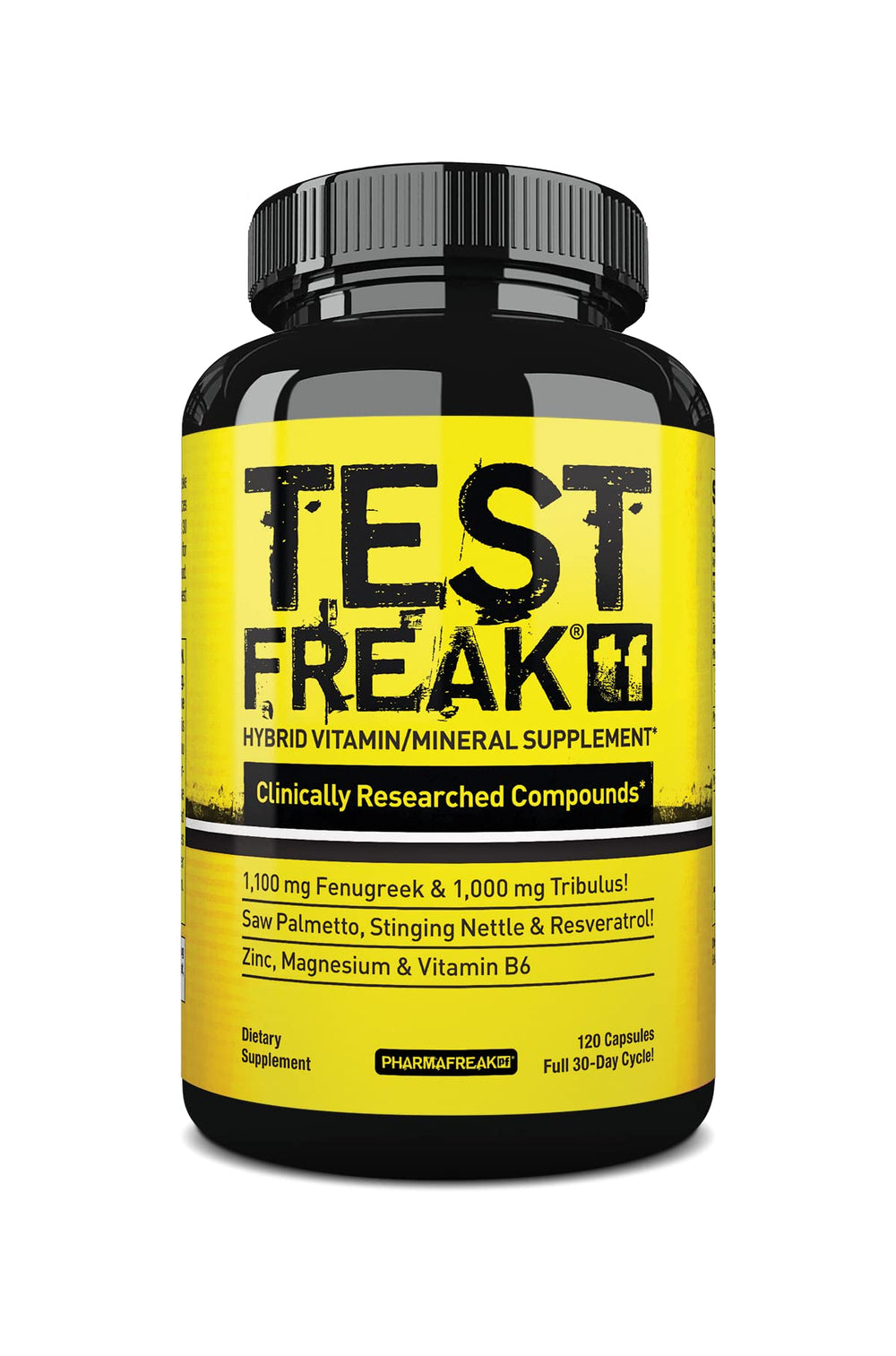 Pharmafreak Test Freak capsules closeup emphasizes high-potency formula.