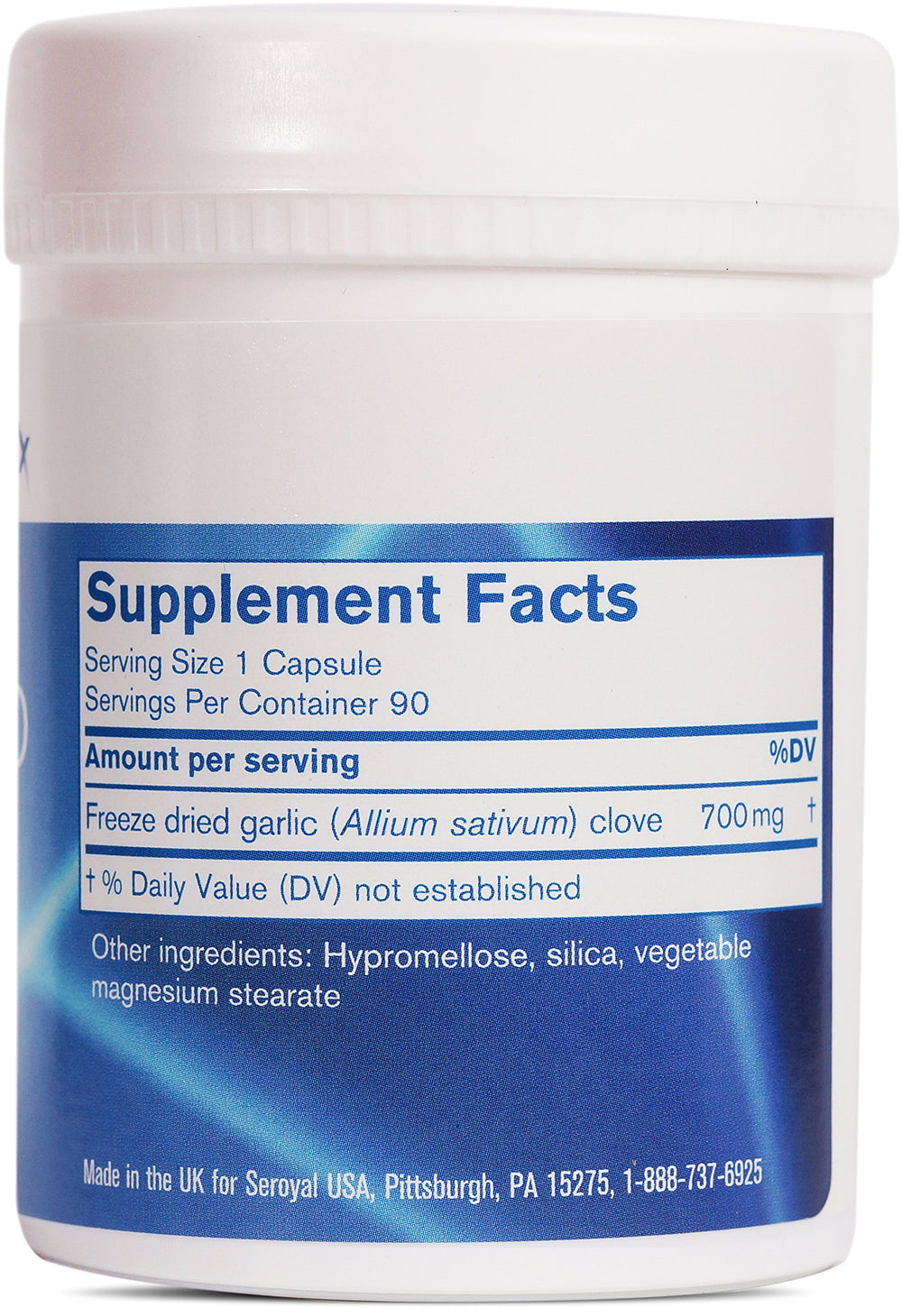 Pharmax Garlic Freeze Dried capsules closeup showing convenient dosage.