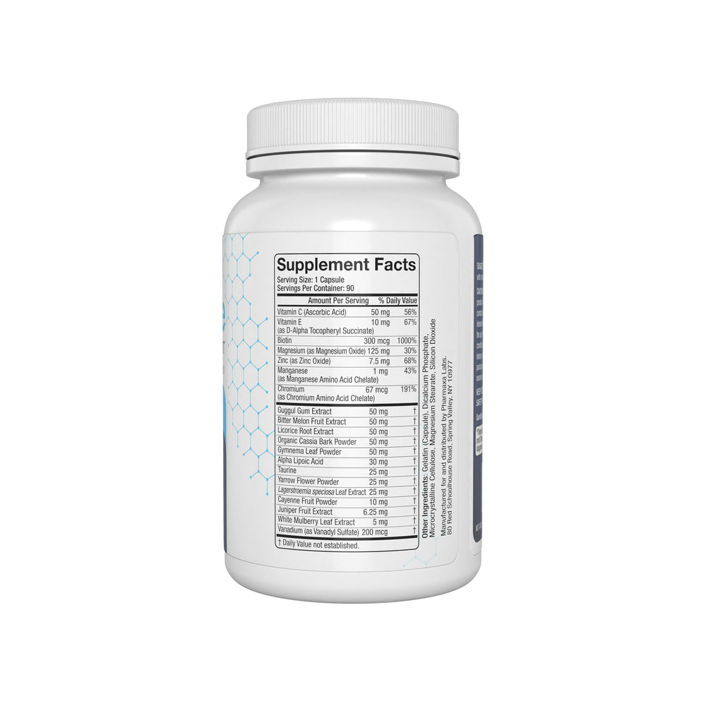 Pharmaxin Labs Gluctose capsules close-up highlight the high-potency formula for circulation support.