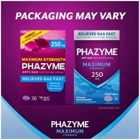 Phazyme Maximum Strength front label highlights key ingredients for relief.