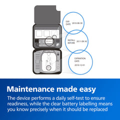 Philips HeartStart FRx/OnSite compatible battery in use for ready support.