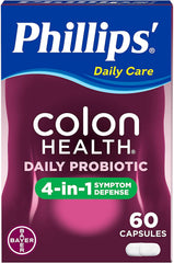 Phillips' Colon Health bottle front highlighting 4-in-1 digestive support.