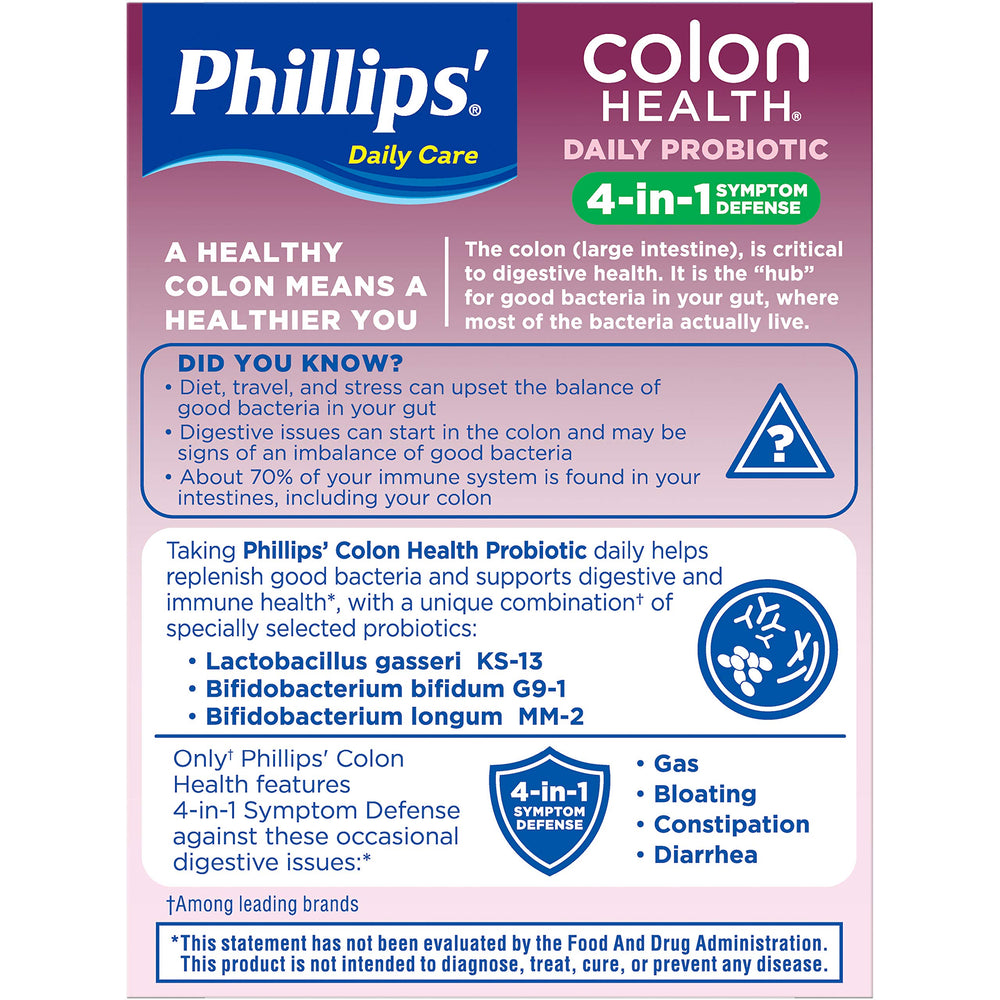 Six-pack front view of Phillips' Colon Health for ongoing supply.
