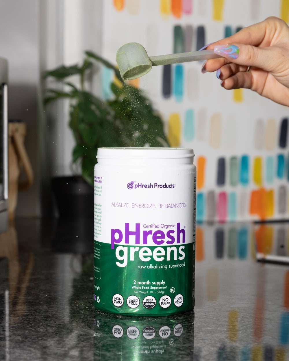 Phresh Greens fasting friendly usage scene suggesting support during intermittent fasting