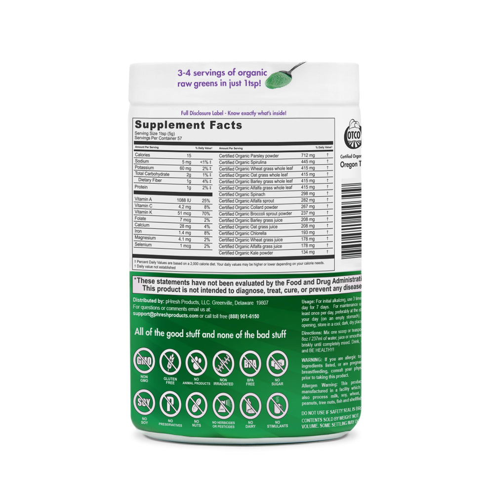 Phresh Greens powder mixed in water for a quick, refreshing intake