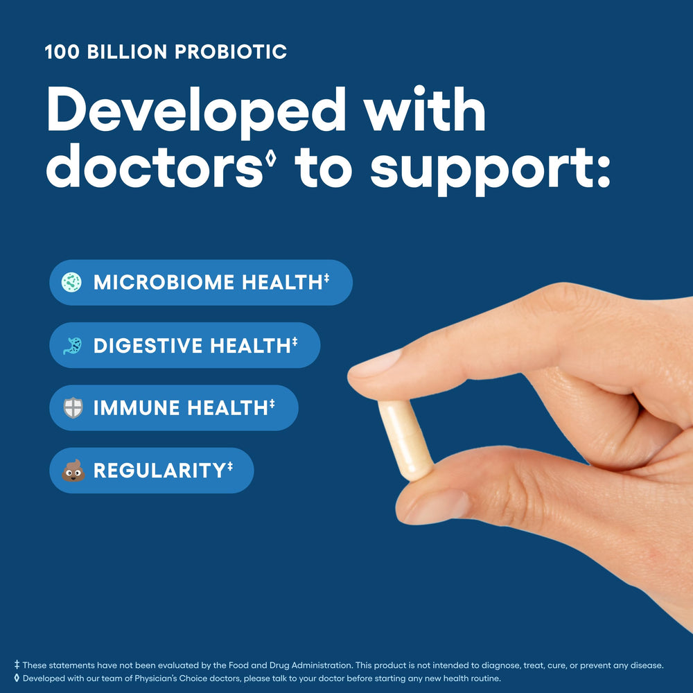 Close-up of delayed-release capsules from Physician's CHOICE probiotic.