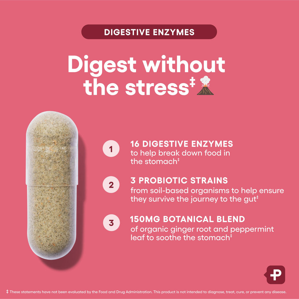 Physician's CHOICE Digestive Enzymes ingredients graphic shows 16 enzymes for meals