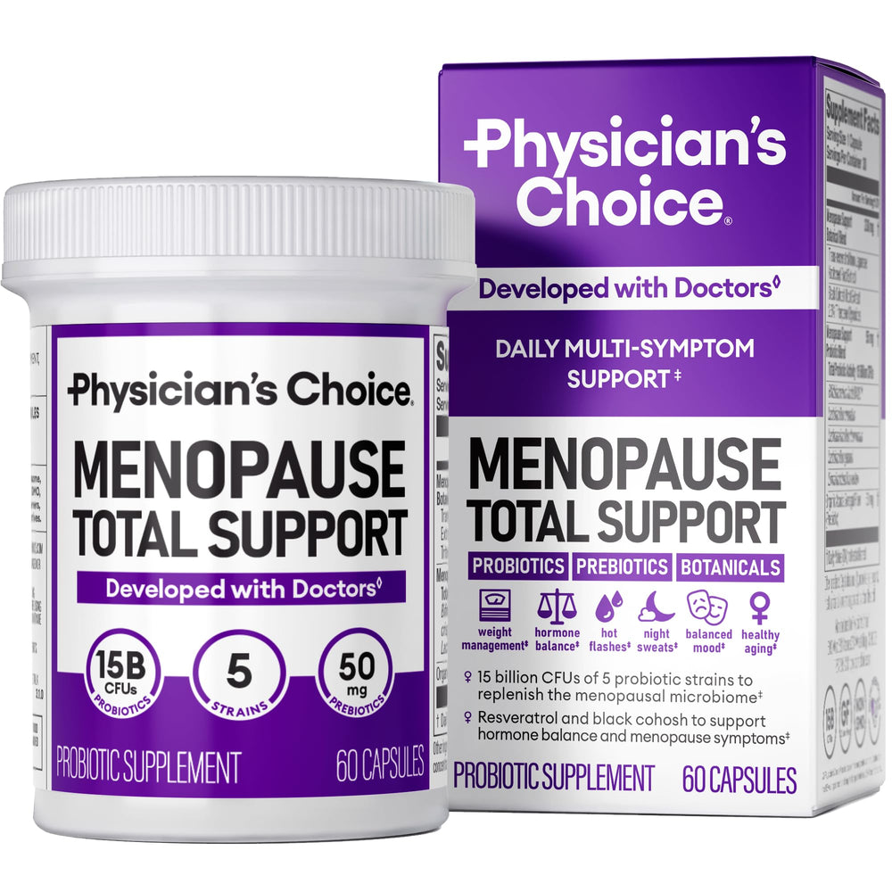 Physician's CHOICE Menopause Probiotic bottle front supports daily hormonal balance.