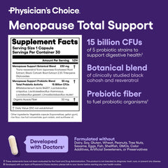Physician's CHOICE Menopause Probiotic in-use glass with capsules ready for daily routine.