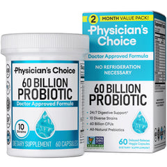 Physician's CHOICE Probiotics bottle with 60B CFU for daily gut support.