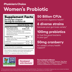 Physician's Choice Probiotics made in USA label with quality control imagery