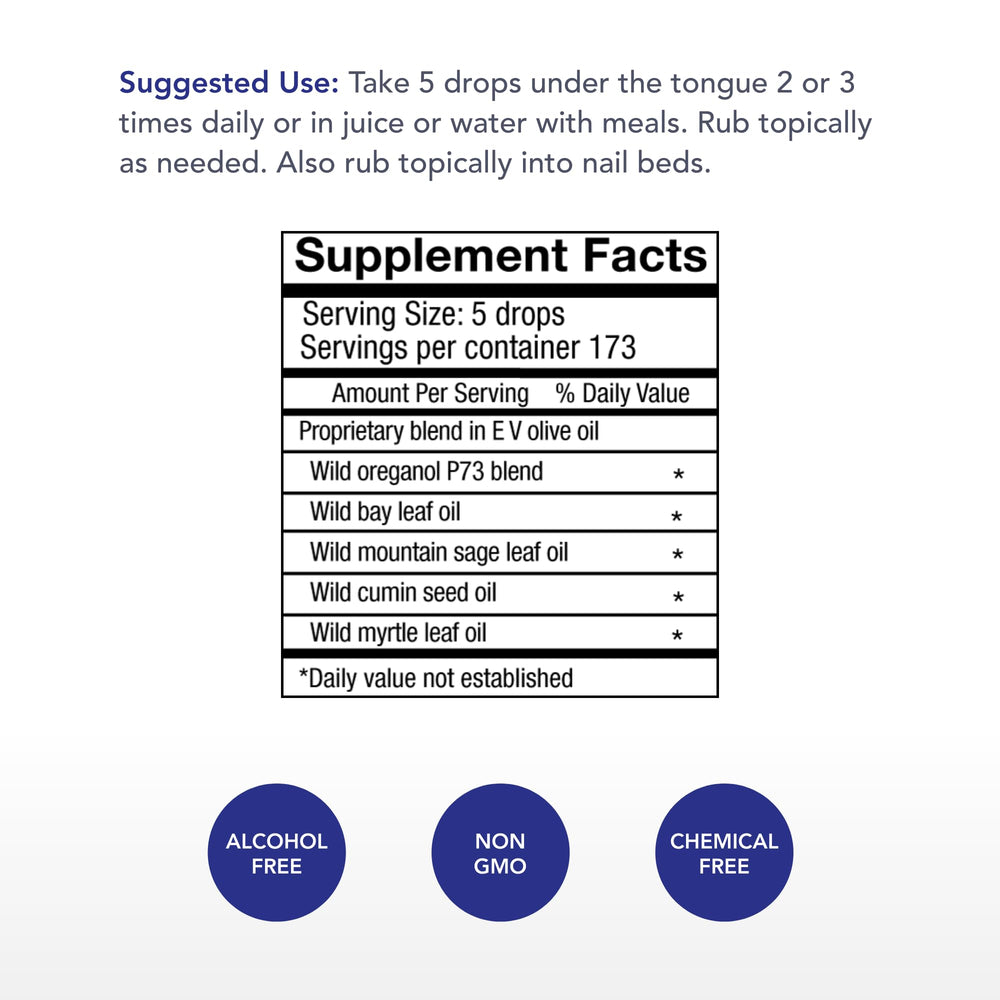 Physician's Strength Fung-X dropper releasing five-spice blend droplets for daily use.